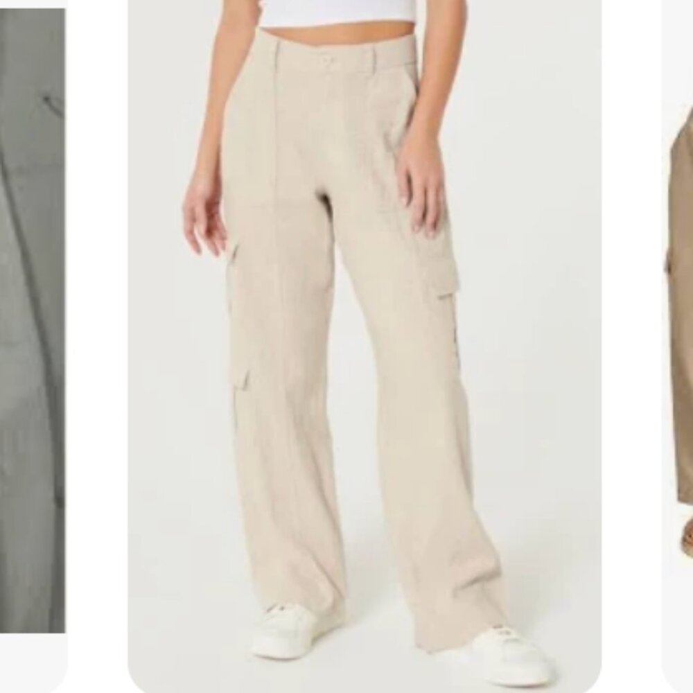 Ultra High-Rise Linen-Blend Baggy 3-Pocket Cargo Pants white size M NEW